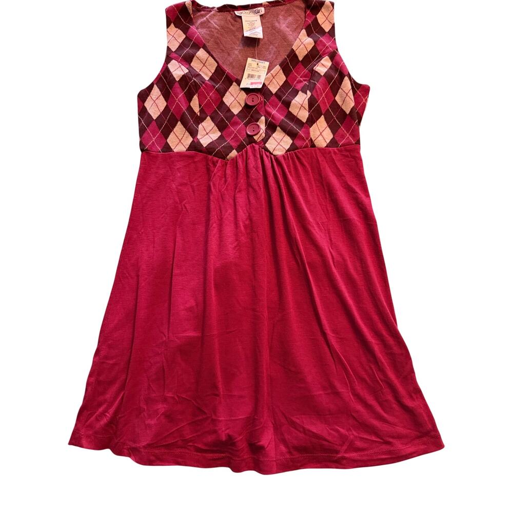 Rocker Girl Juniors Medium Argyle Empire Waist Tunic Dress NWT Y2K